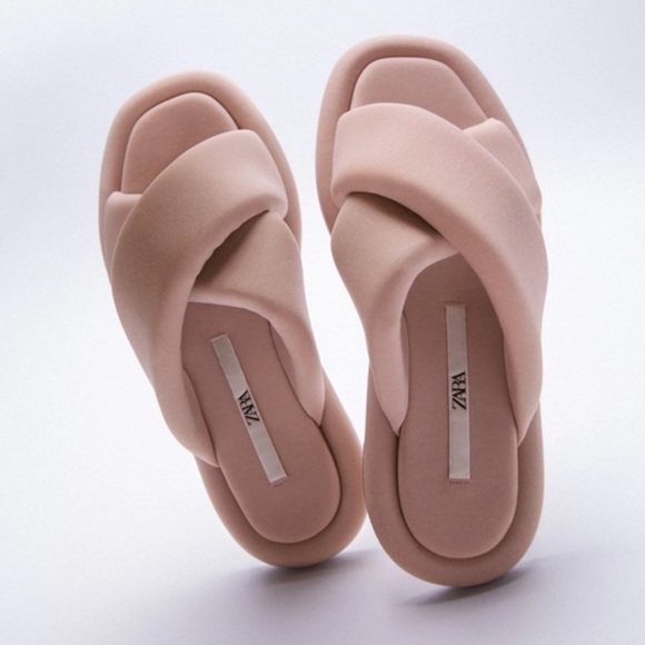 Zara | Women's Mauve Puffer Quilted Crossover Strap Slide On Flats, size 8.5 - Picture 4 of 16